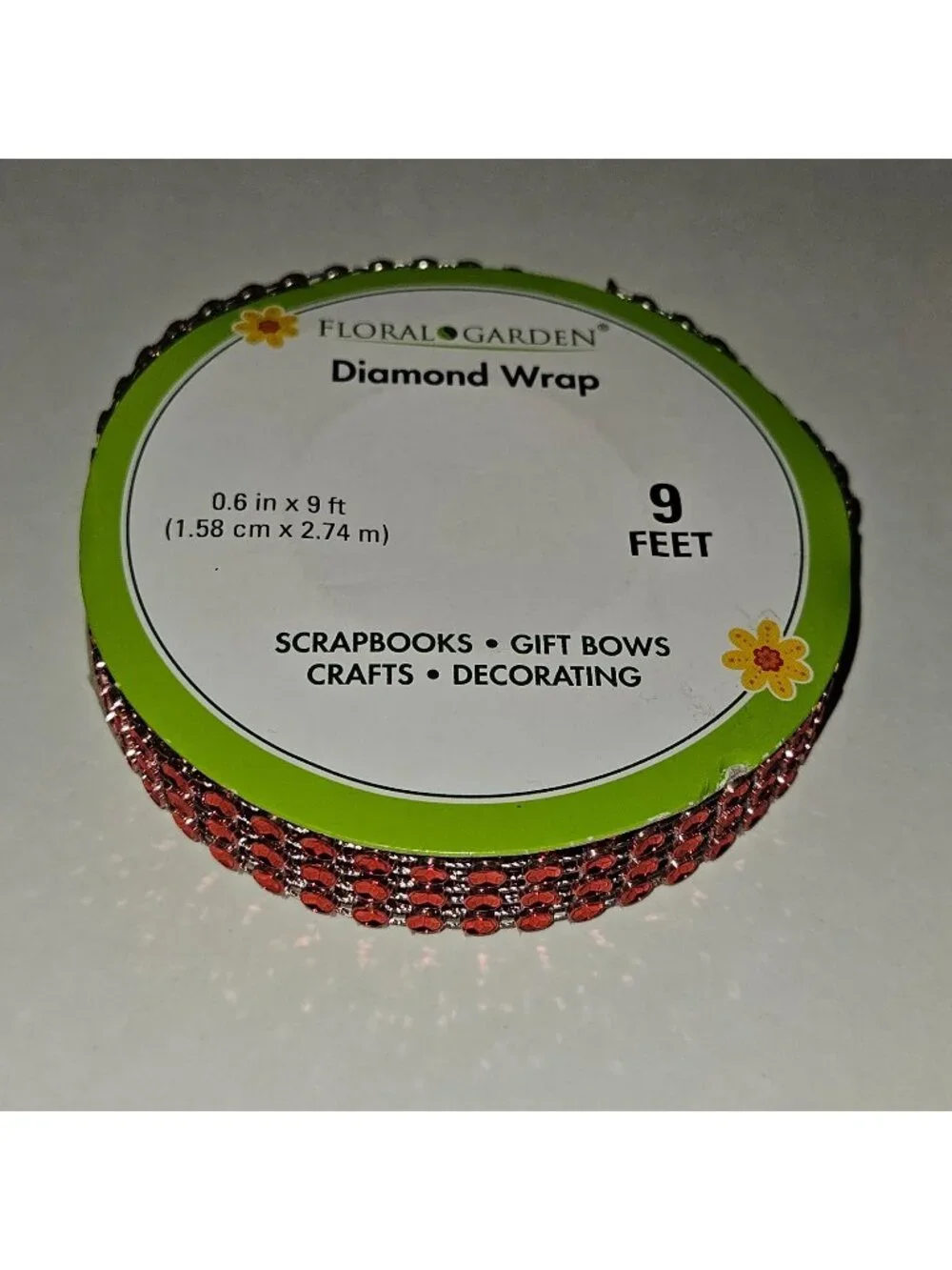 Floral Garden Diamond Wrap Ribbon Red Rhinestone 0.6